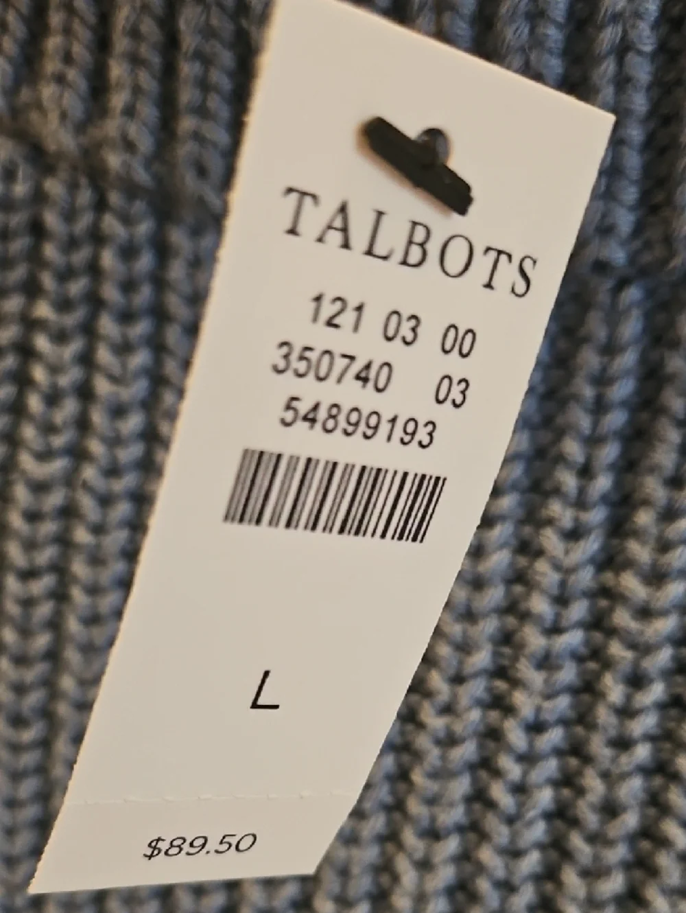 Talbots Light Blue Ribbed Crewneck Sweater 100% Cotton Size L